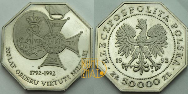 50000 zł 1992 r. – 200 lat orderu Virtuti Militari (1792-1992)